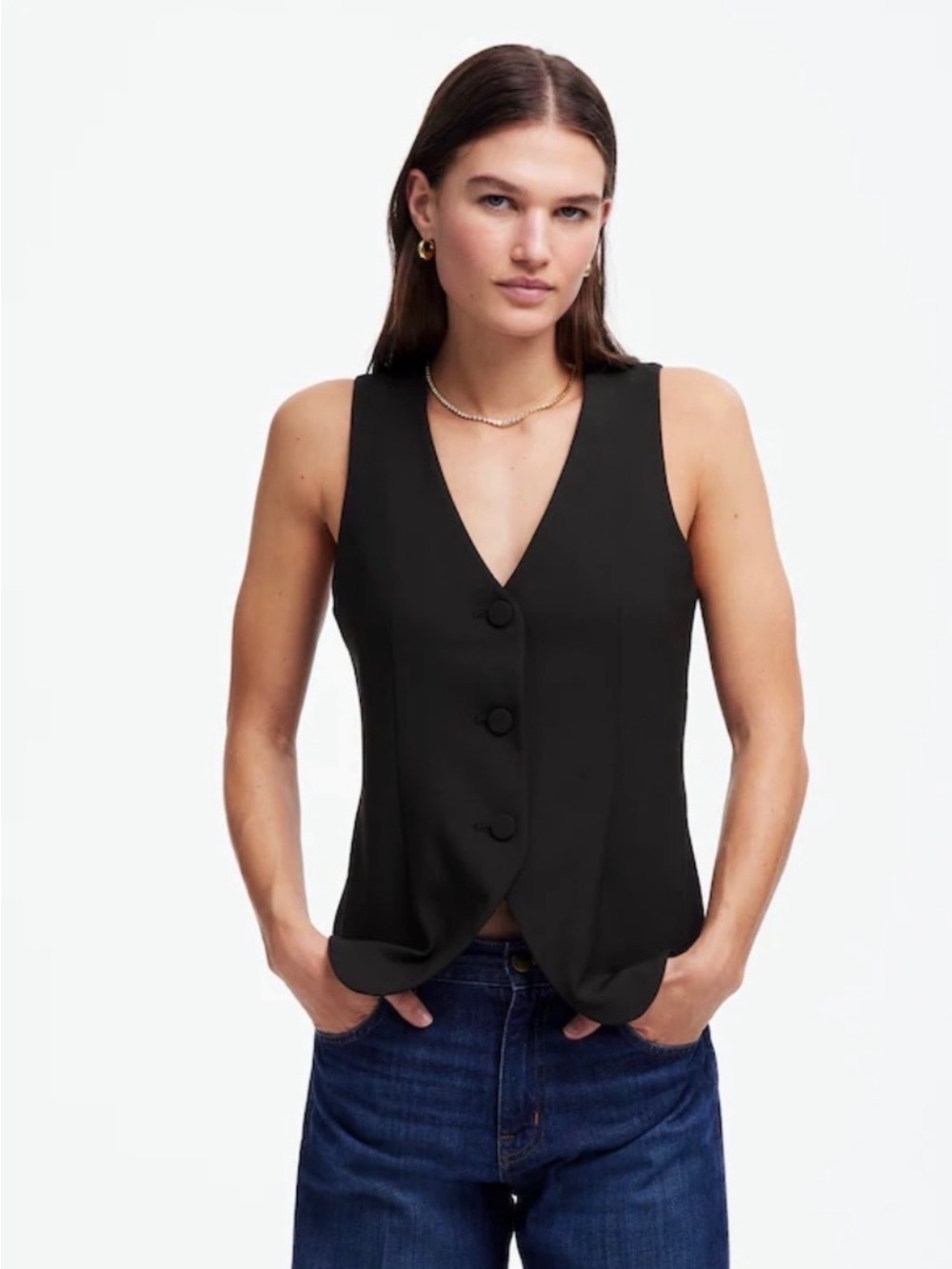 Like New Madewell Classic Black Button-Front Vest - Women Size 10